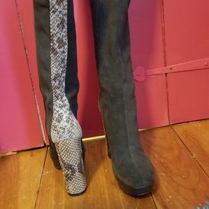 Calvin Klein suede boots with snakeskin stripe